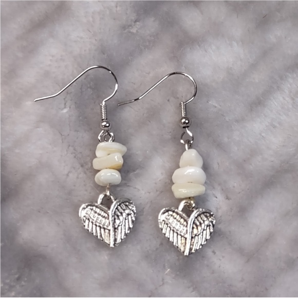 Opal Angel Wing Artisan Earrings Handmade - Picture 10 of 16